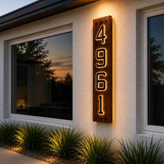 IPE Hardwood Address Sign with LED Numbers