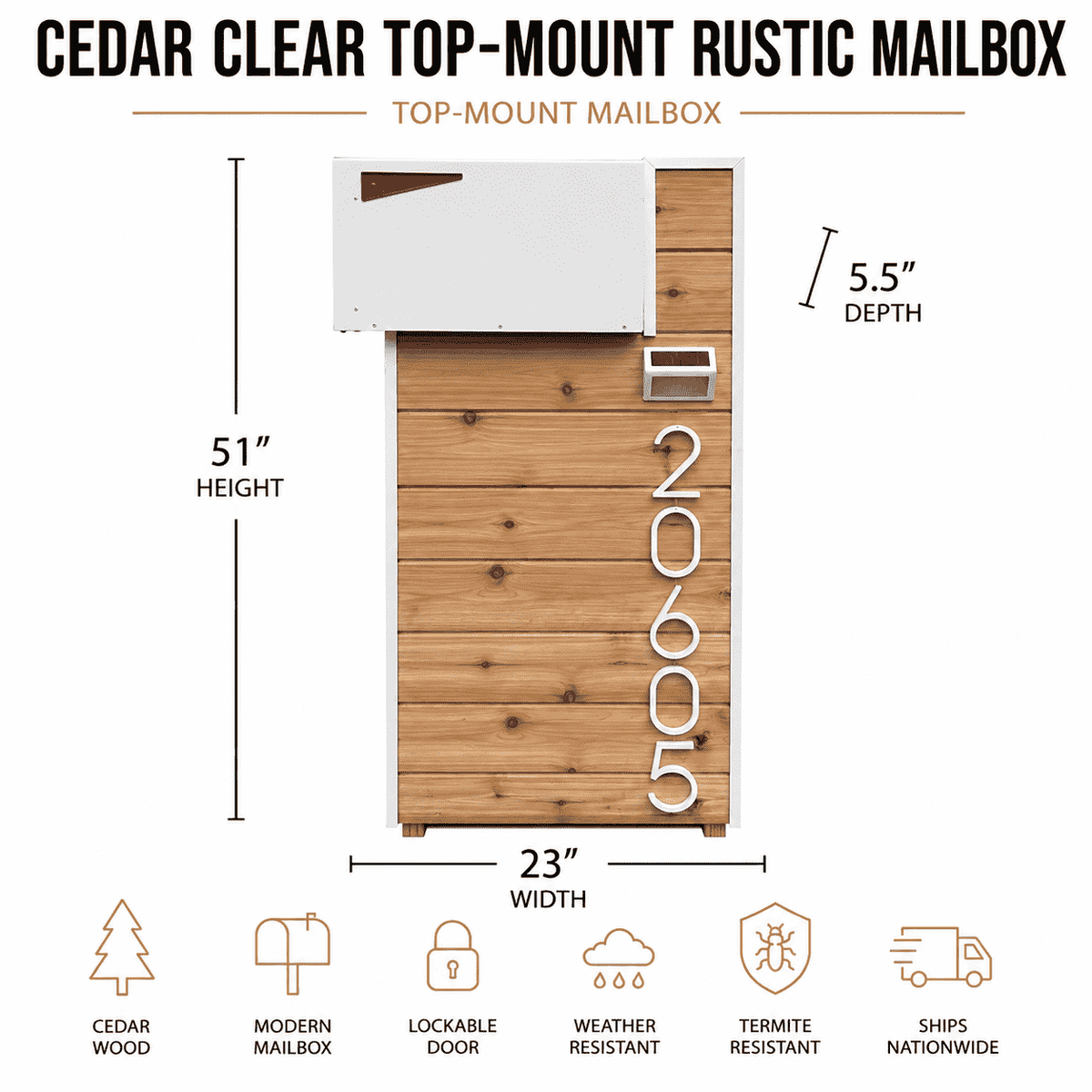 Cedar Clear Top-Mount Rustic Mailbox