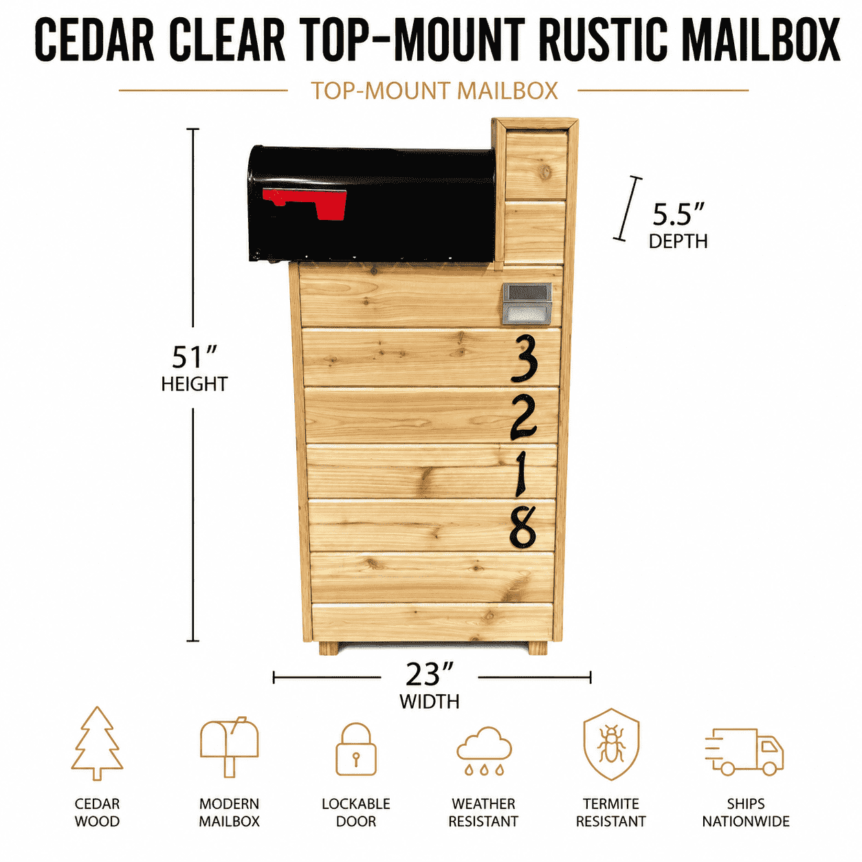 Cedar Clear Top-Mount Rustic Mailbox