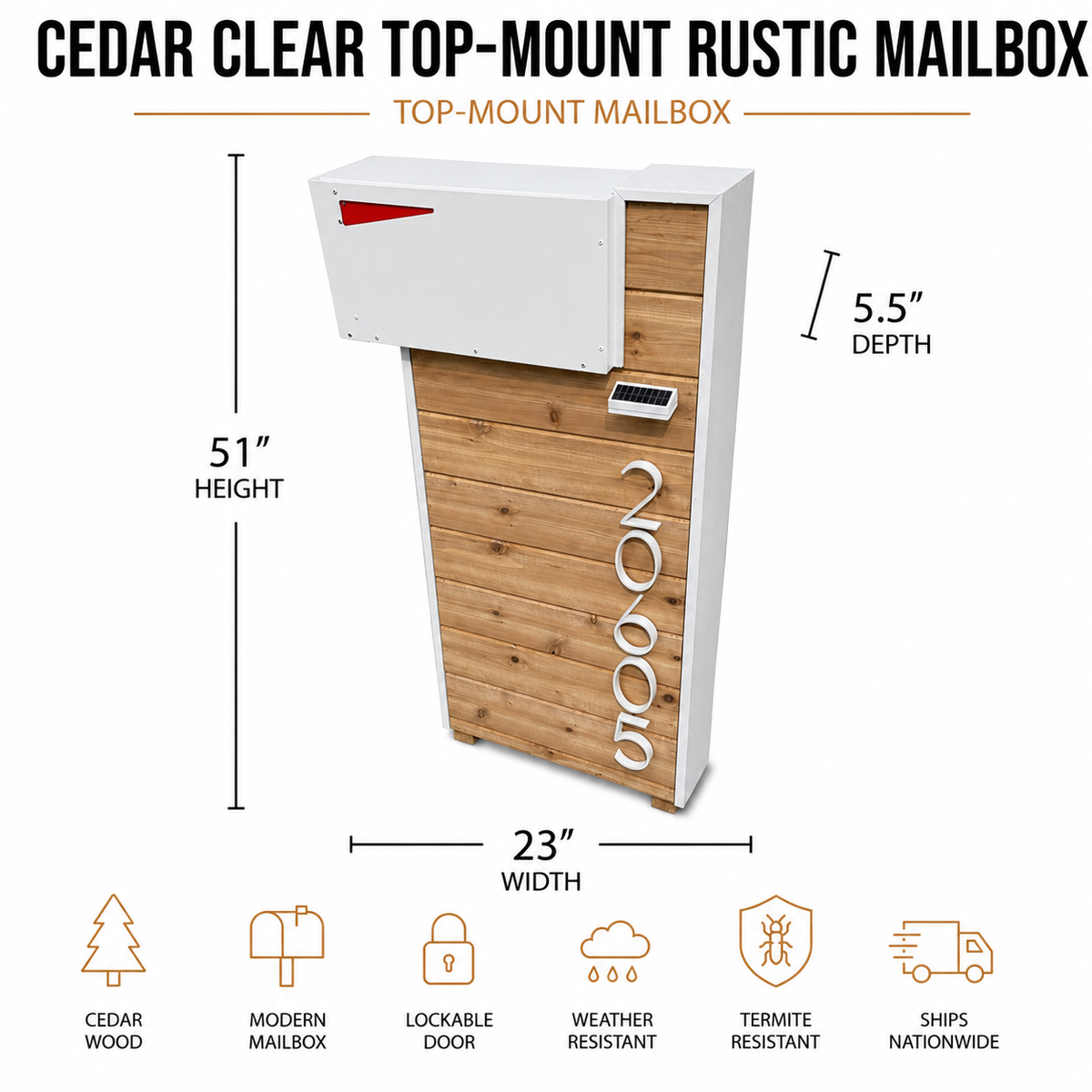 Cedar Clear Top-Mount Rustic Mailbox