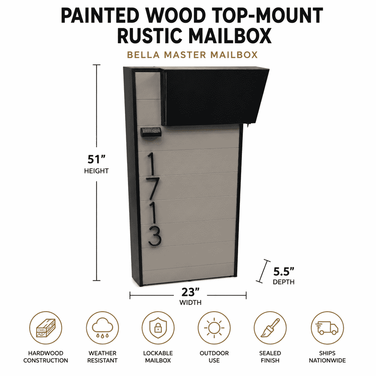 Cedar Wood Top-Mount Rustic Mailbox