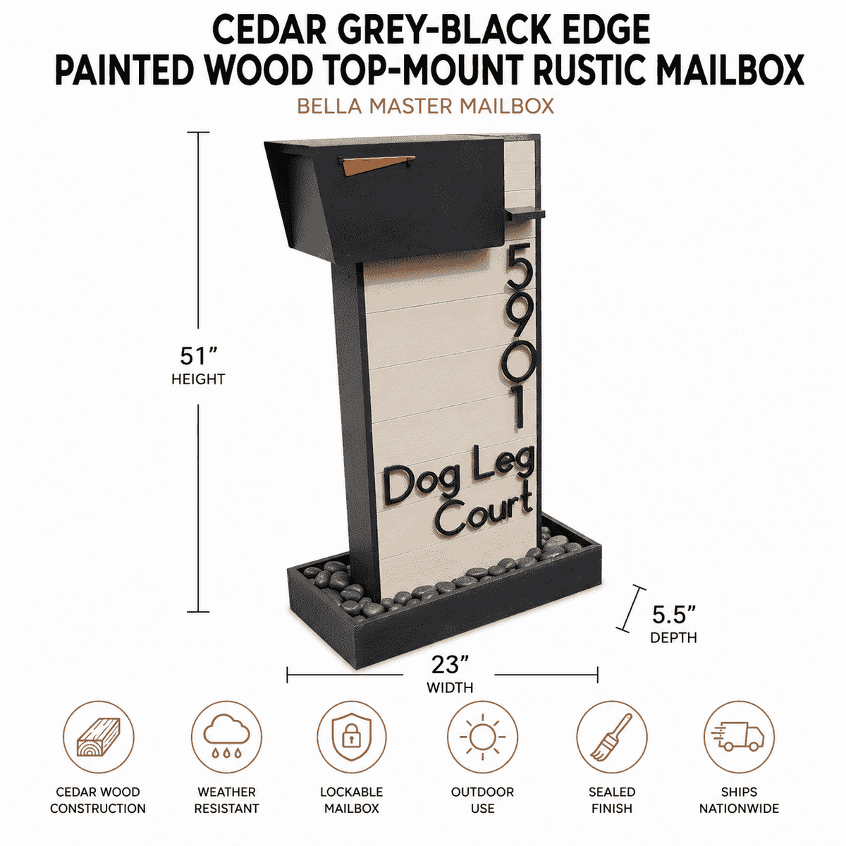 Cedar Wood Top-Mount Rustic Mailbox
