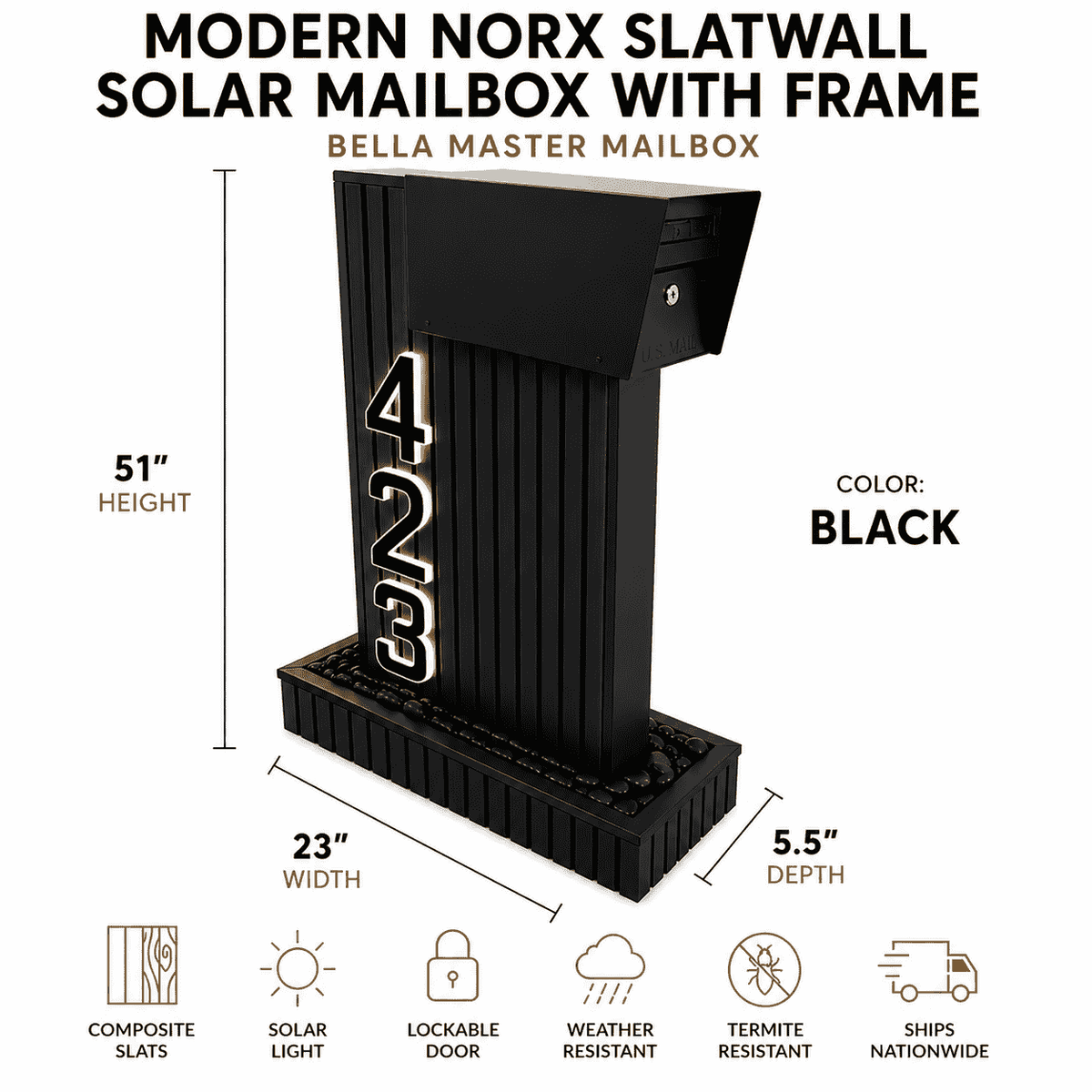 Modern NORX Composite Mailbox with Solar Light