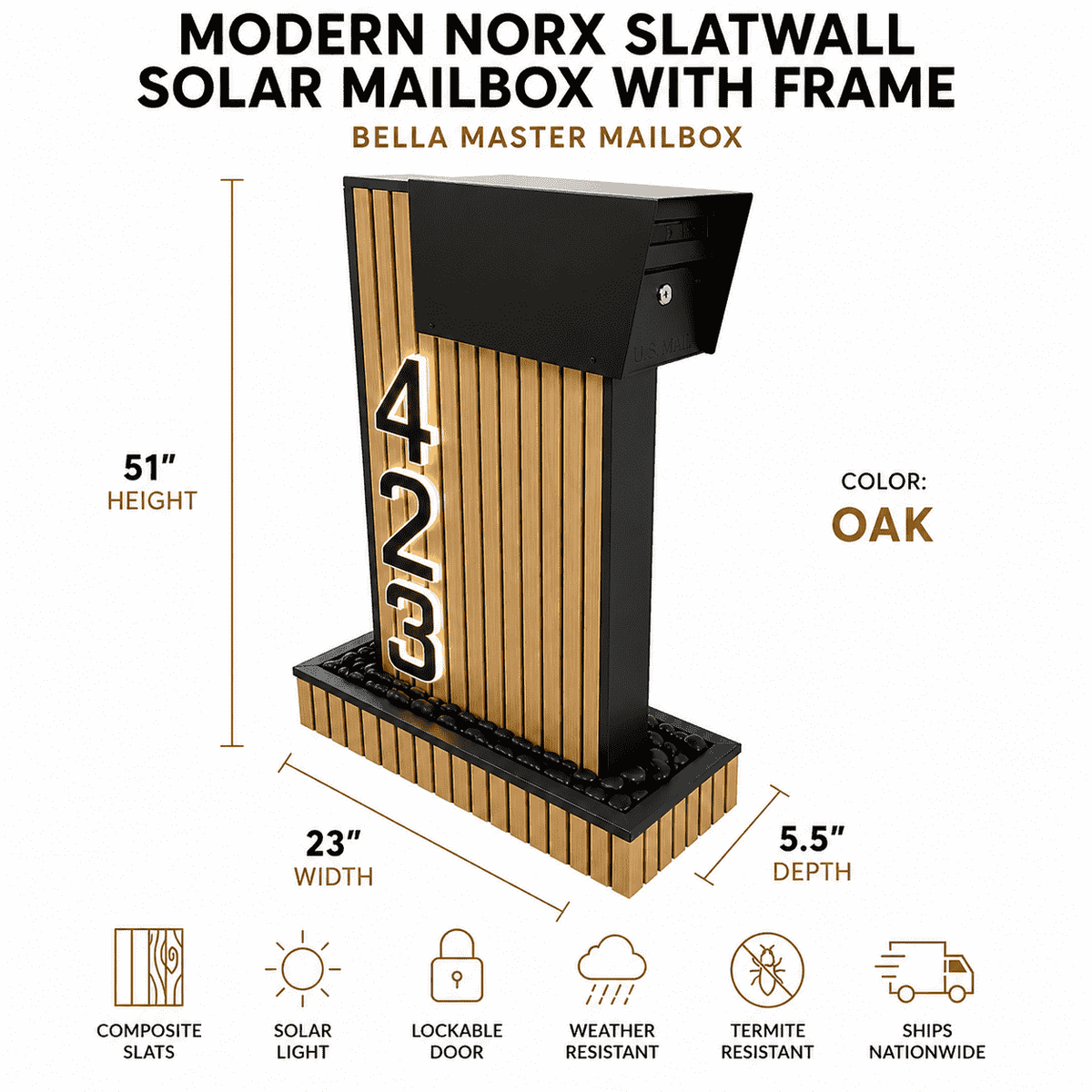 Modern NORX Composite Mailbox with Solar Light