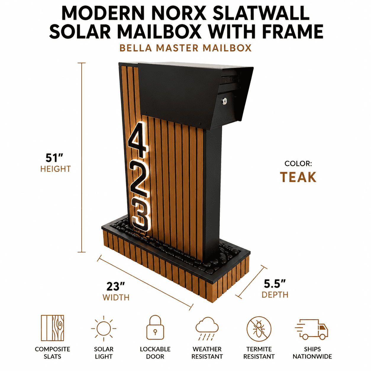 Modern NORX Composite Mailbox with Solar Light