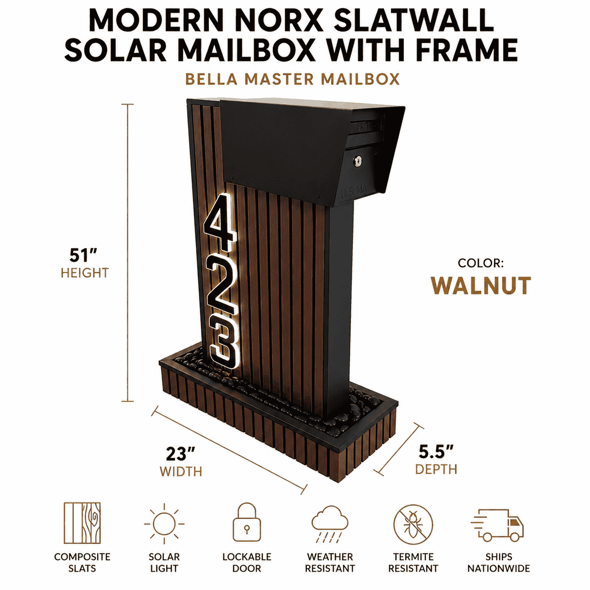 Modern NORX Composite Mailbox with Solar Light