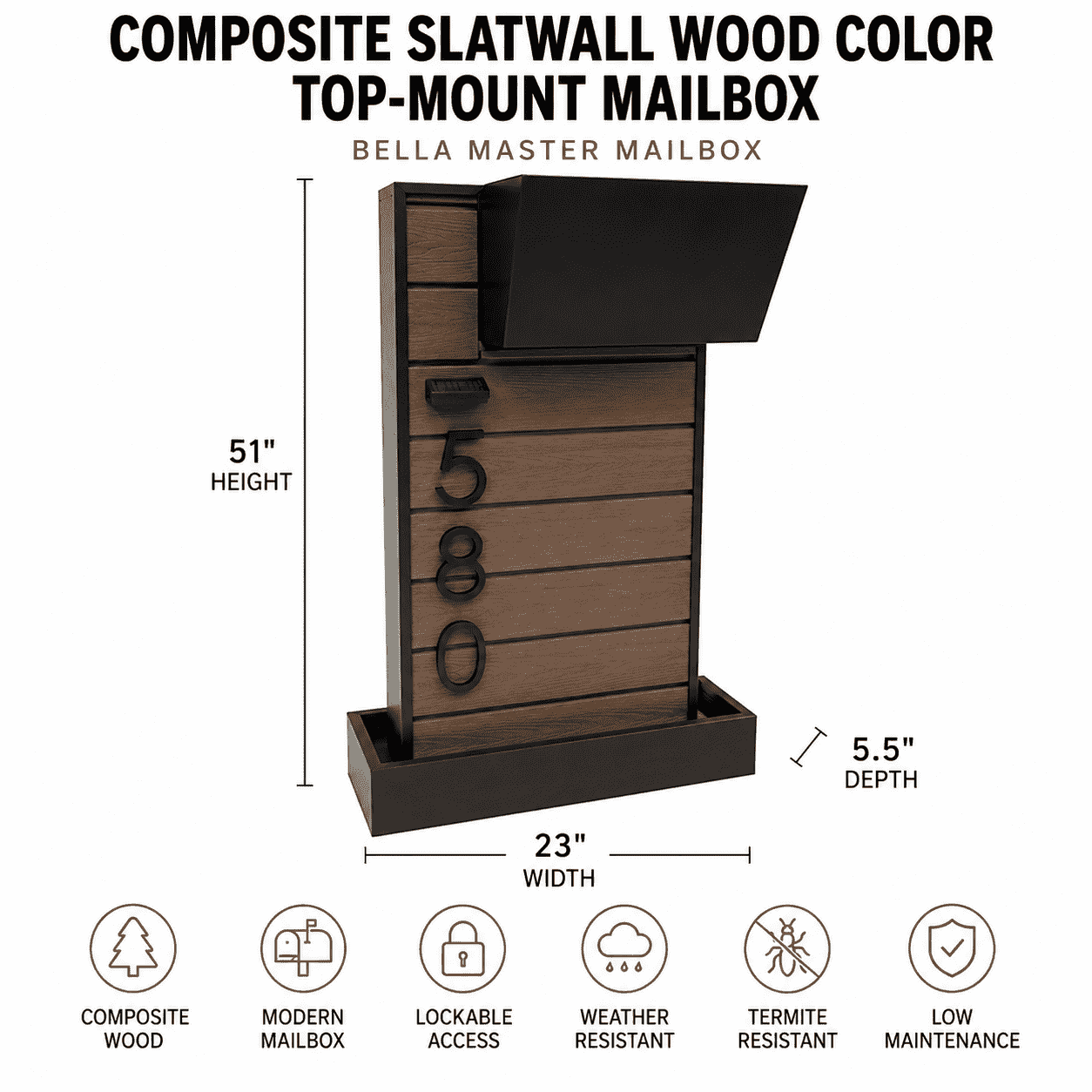 Composite Slat Wood Color Top-Mount Mailbox