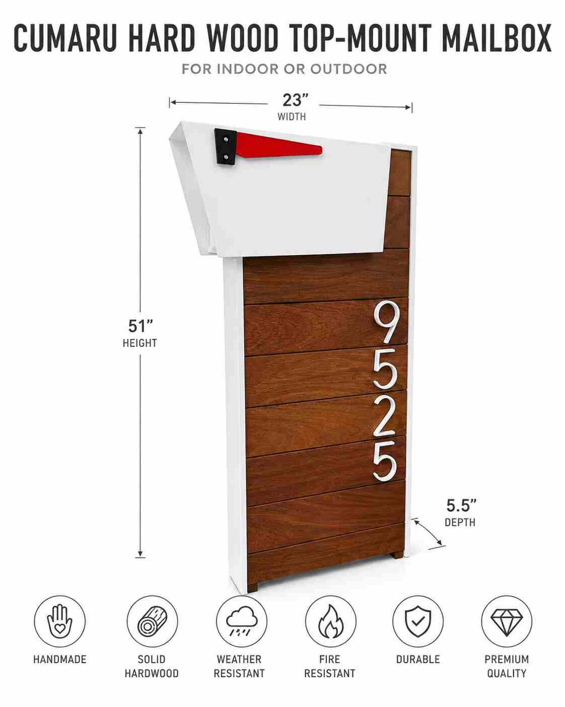 Cumaru Hard Wood Top-Mount Mailbox