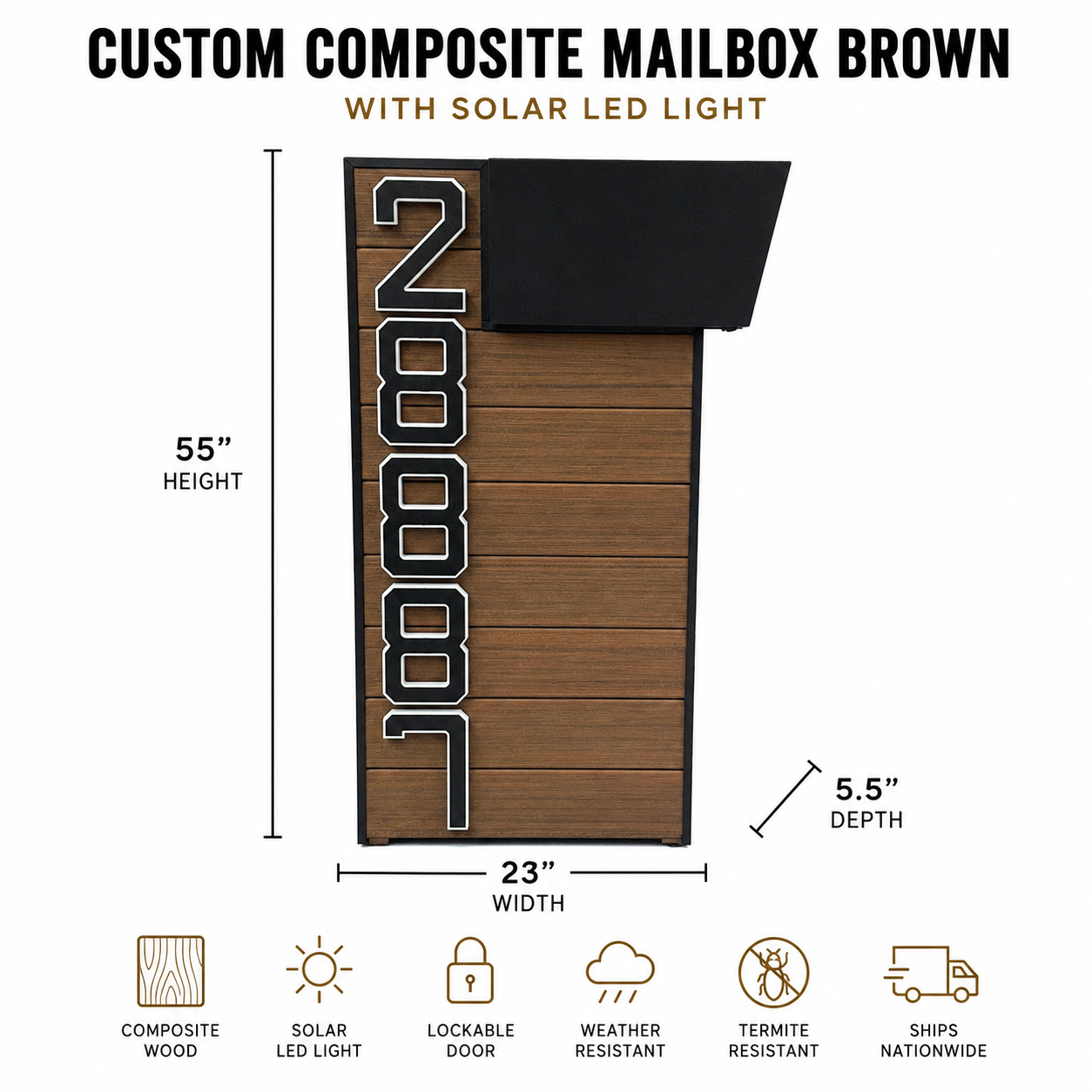 Custom Composite Mailbox with Solar LED Light