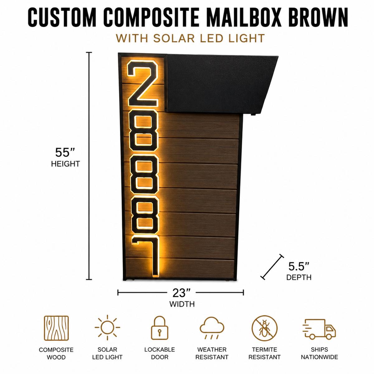 Custom Composite Mailbox with Solar LED Light