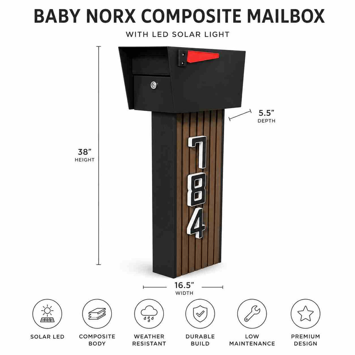 Buzón Baby NORX con Números LED Solares