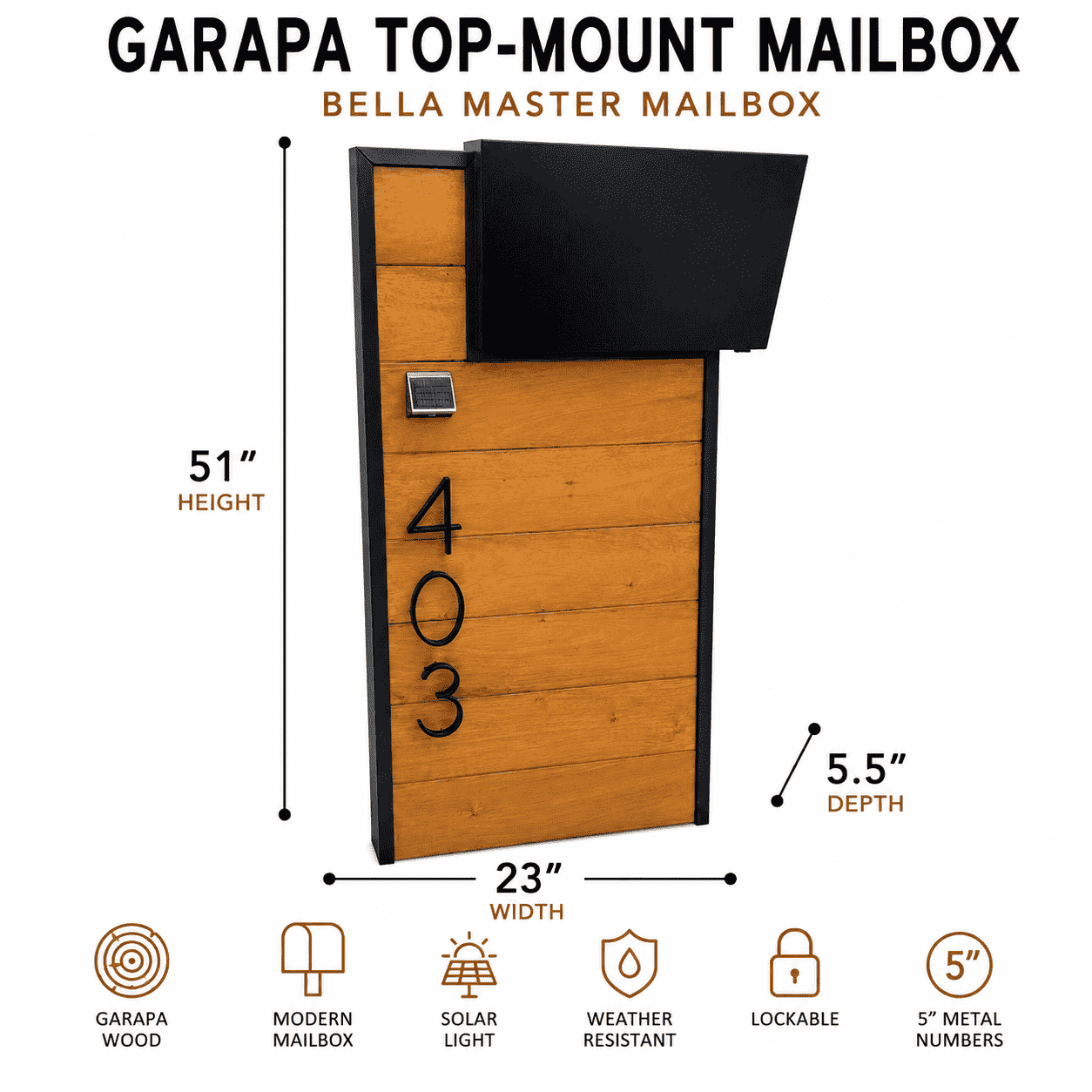 Garapa Top-Mount Mailbox