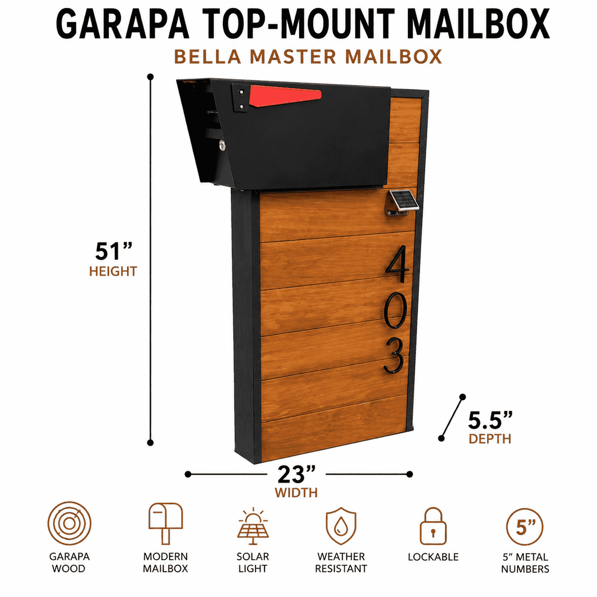 Garapa Top-Mount Mailbox