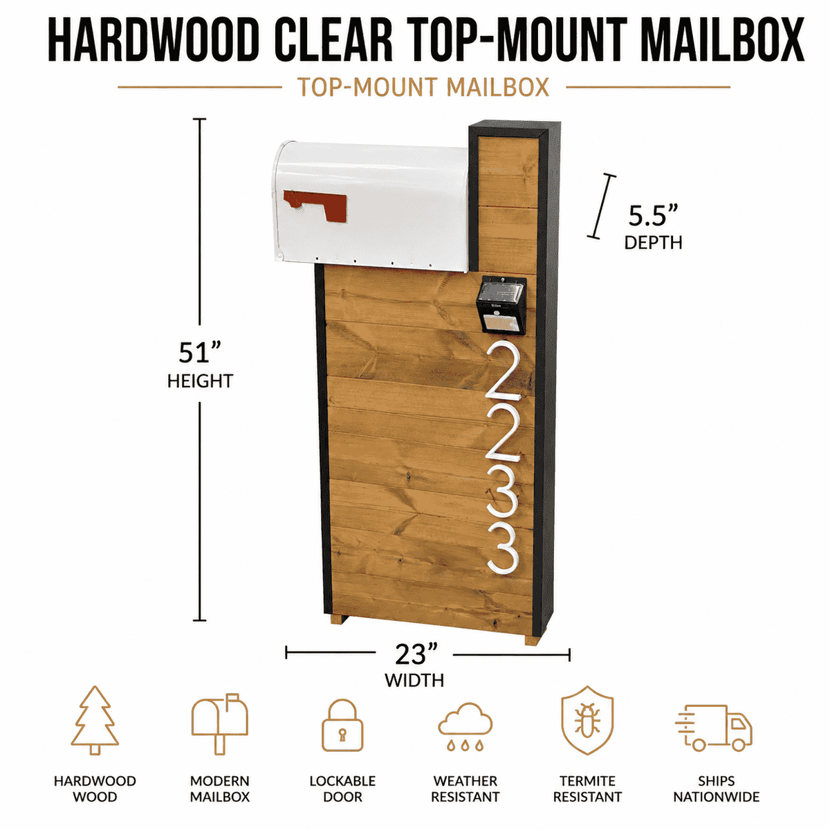 Hard Wood ClearTop-Mount Mailbox