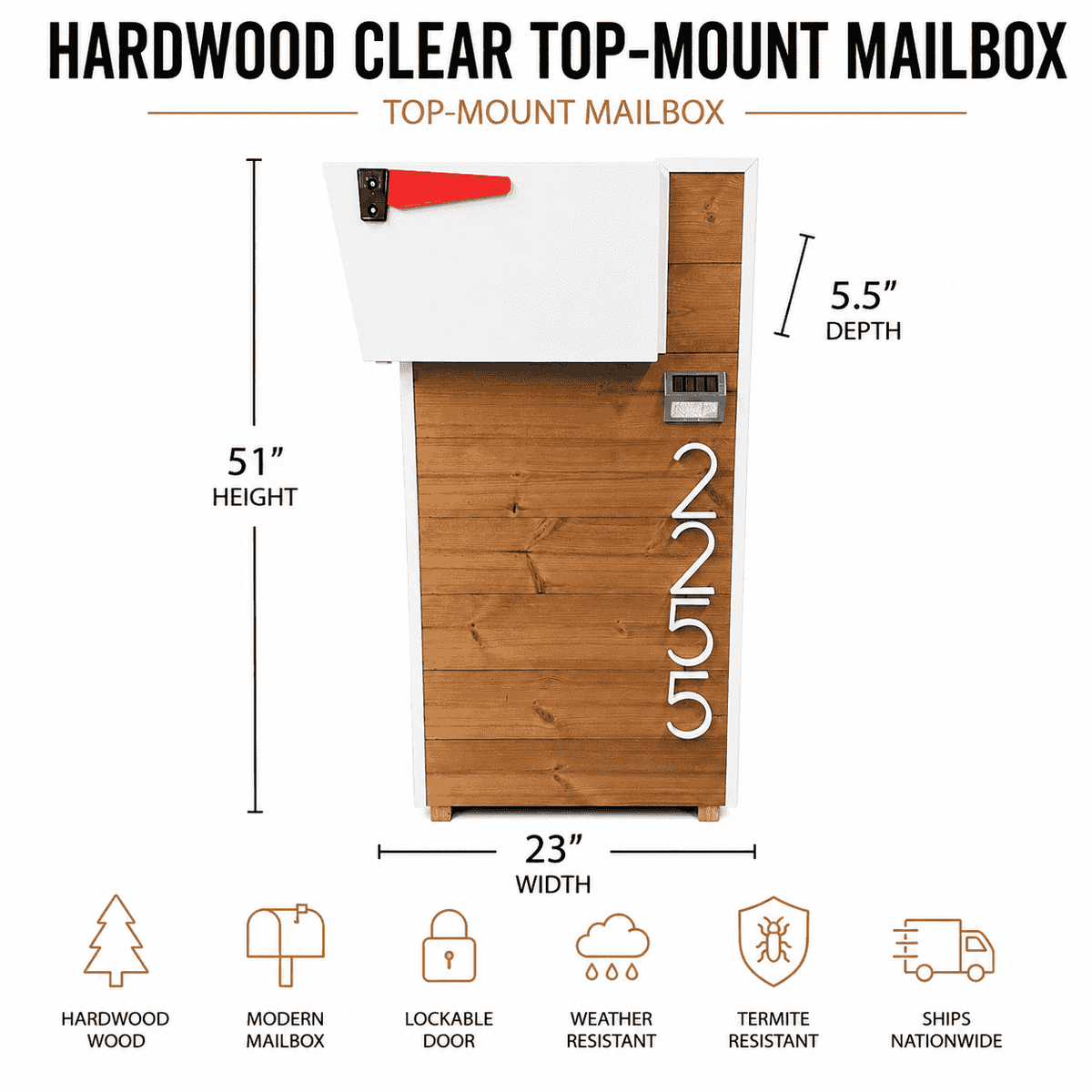 Hard Wood ClearTop-Mount Mailbox