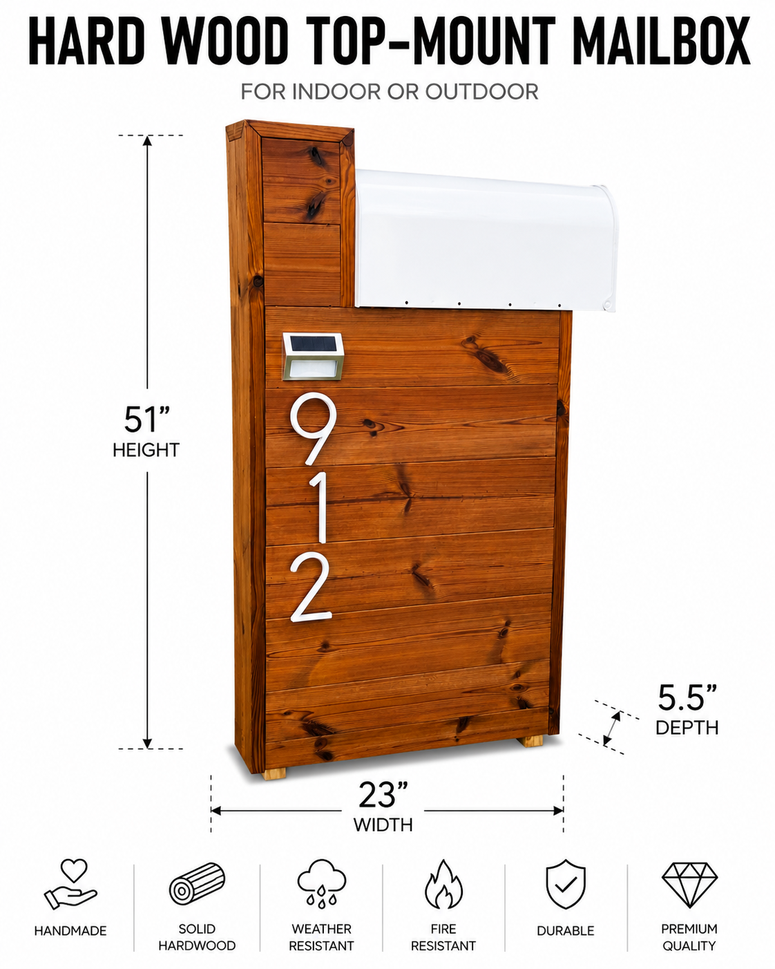 Hard Wood Top-Mount Mailbox