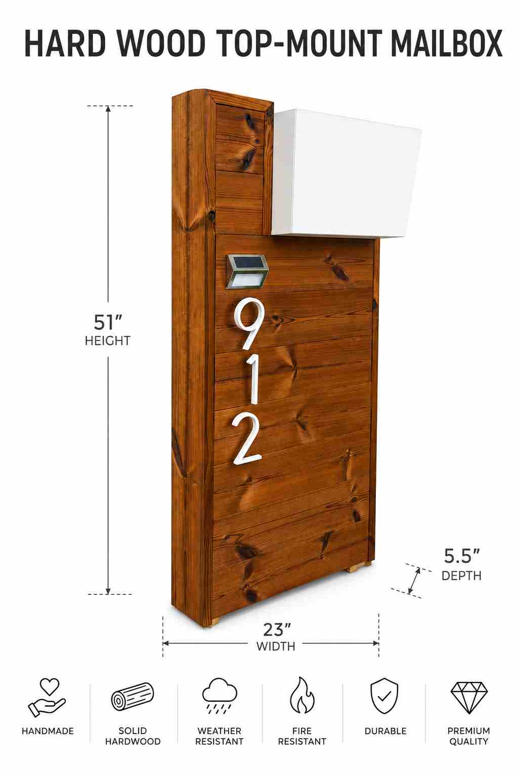 Hard Wood Top-Mount Mailbox
