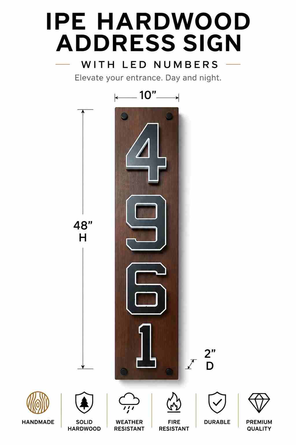 IPE Hardwood Address Sign with LED Numbers