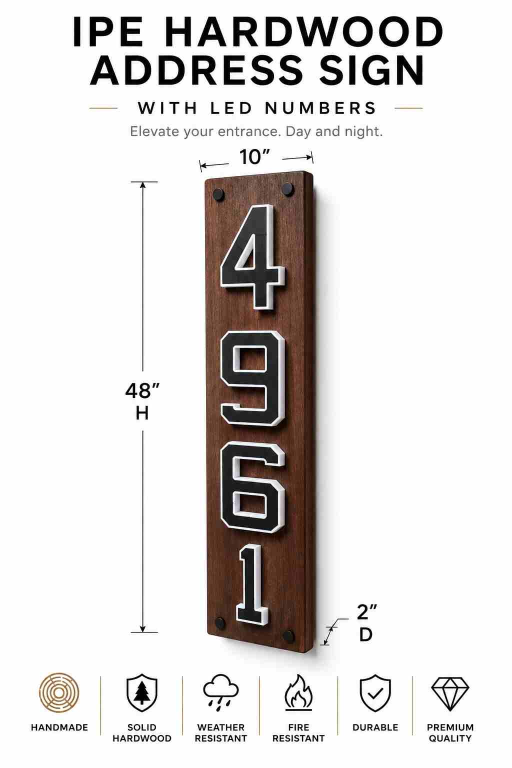 IPE Hardwood Address Sign with LED Numbers