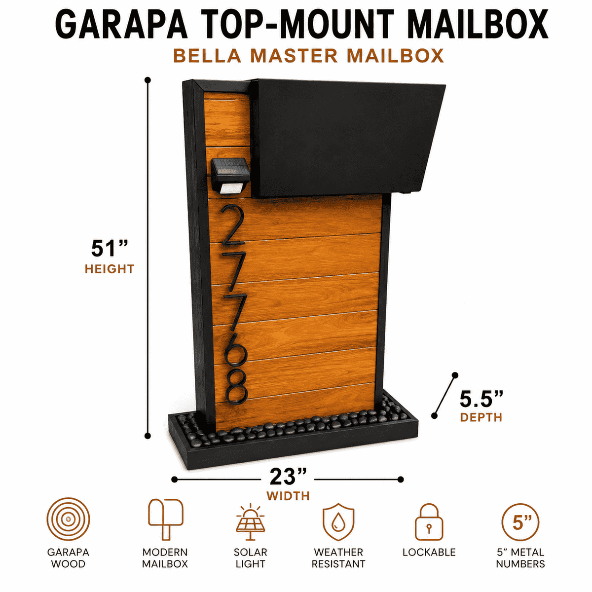 Jatoba Hard Wood Top-Mount Mailbox