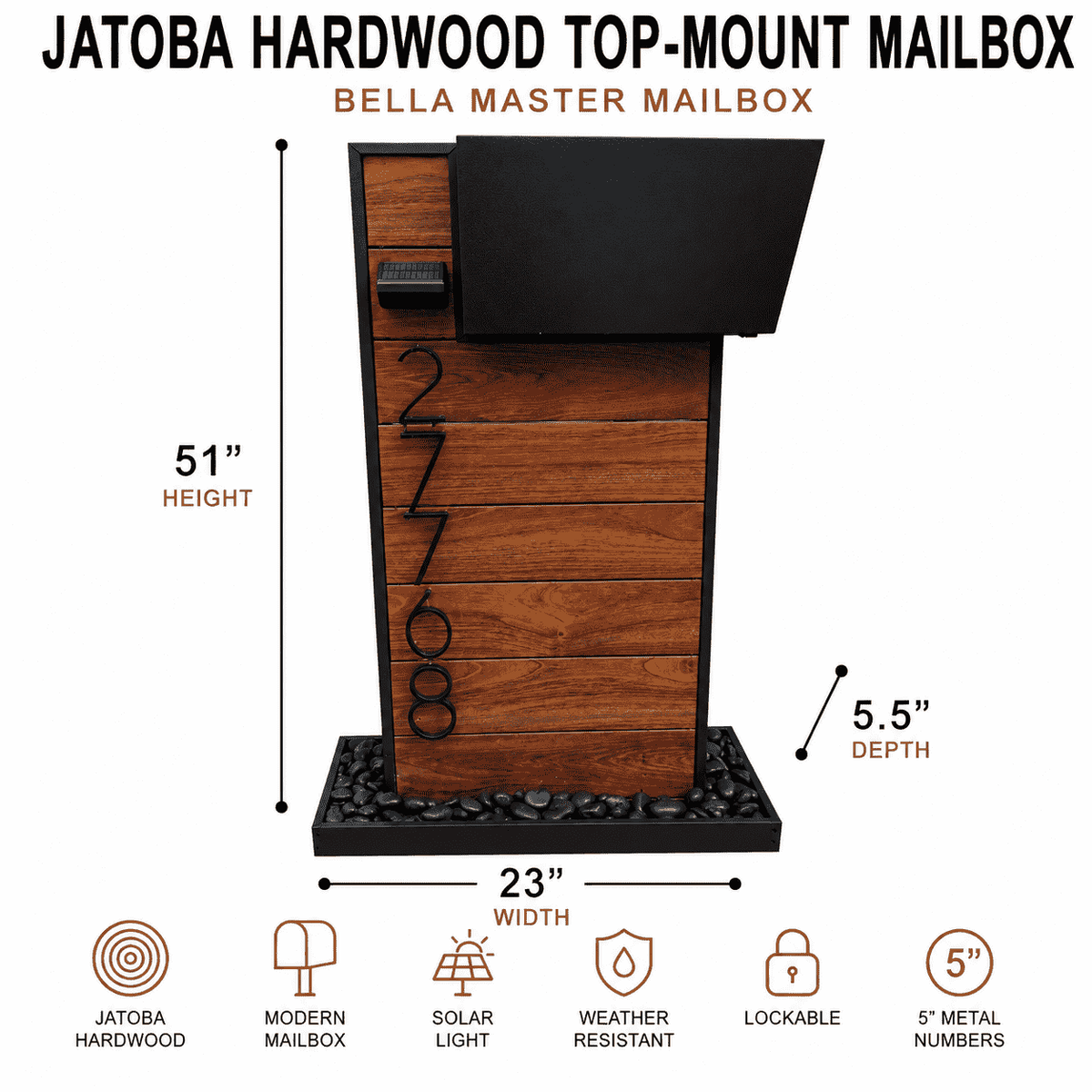 Jatoba Hard Wood Top-Mount Mailbox