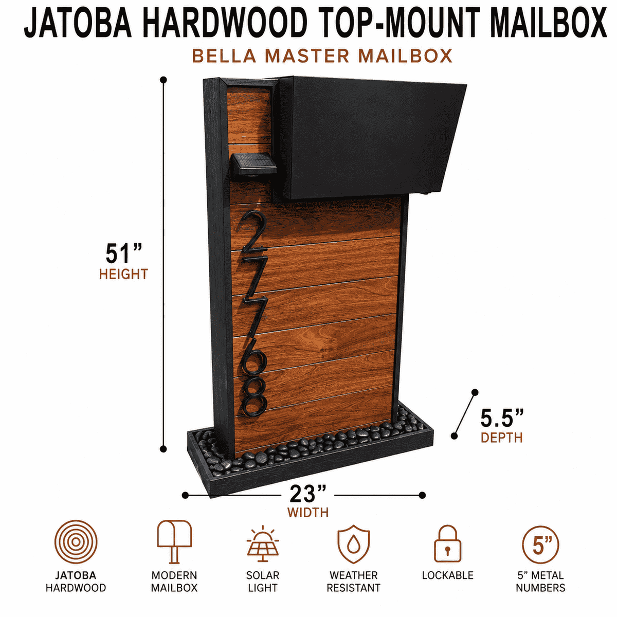 Jatoba Hard Wood Top-Mount Mailbox