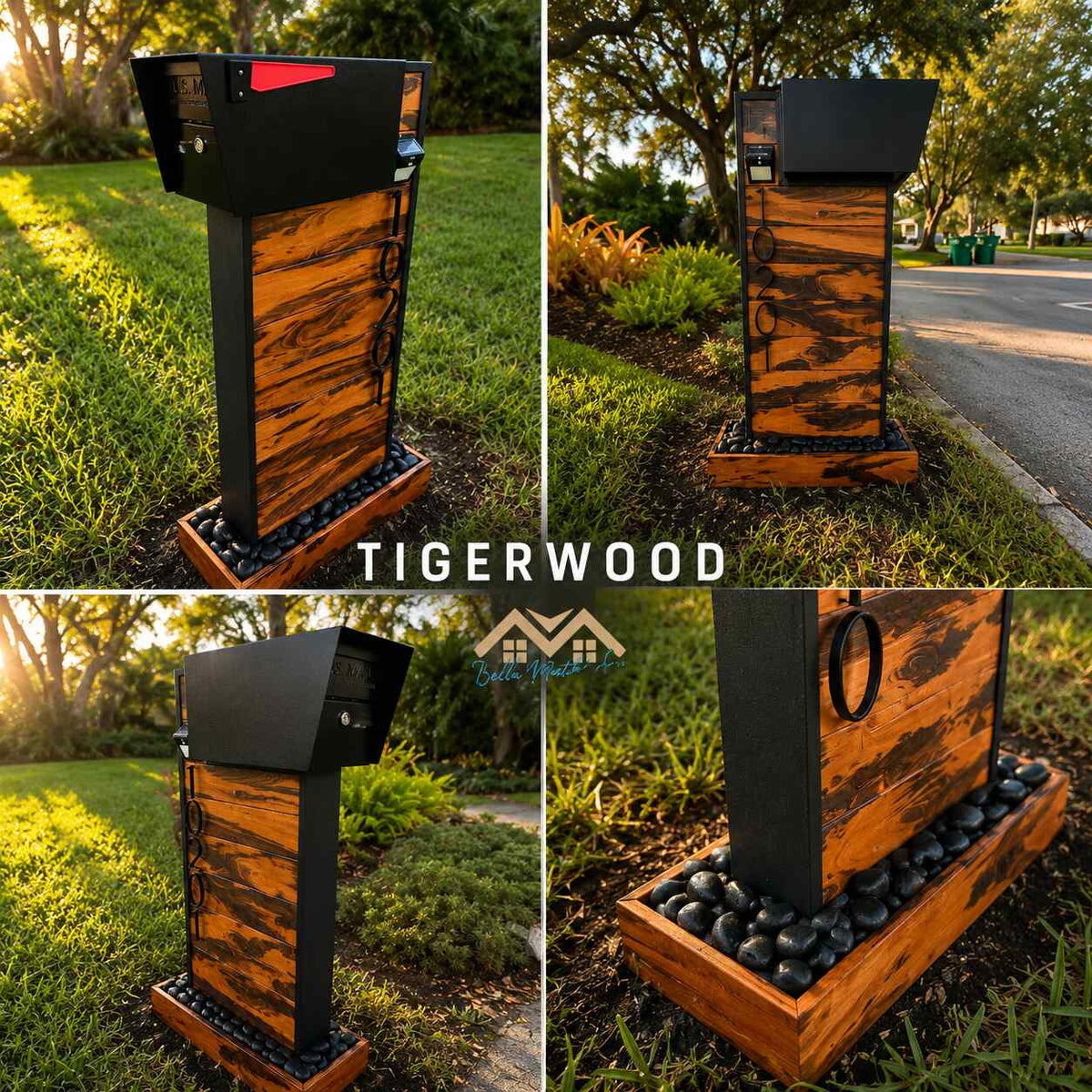 Modern Tigerwood Mailbox with Post