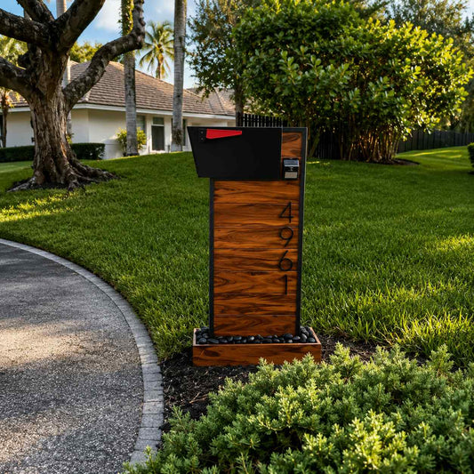 Modern Tigerwood Mailbox with Post