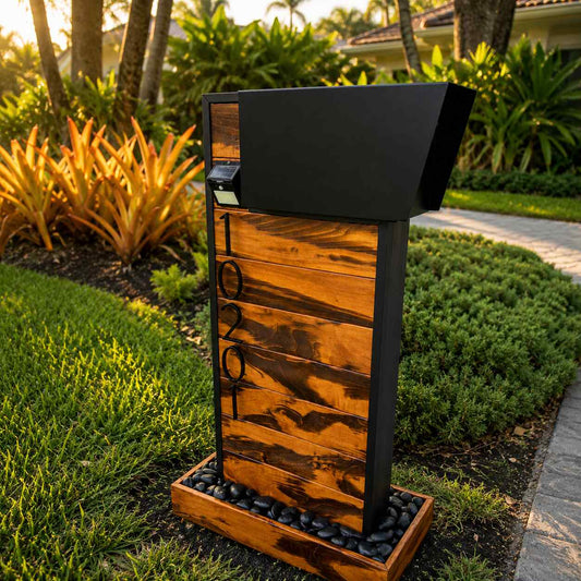 Modern Tigerwood Mailbox with Post