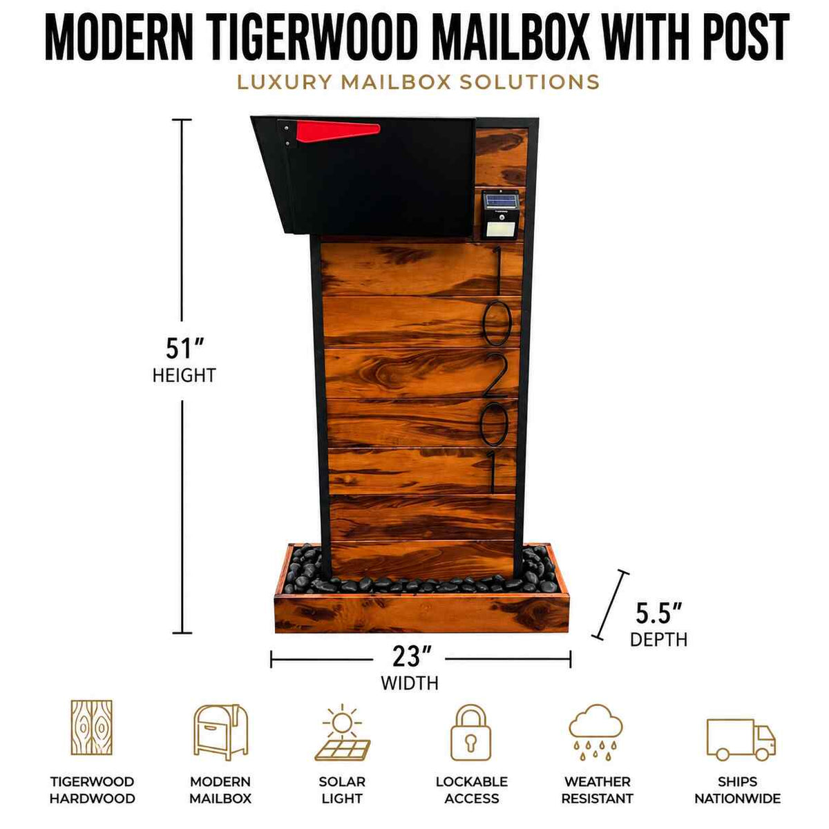 Modern Tigerwood Mailbox with Post