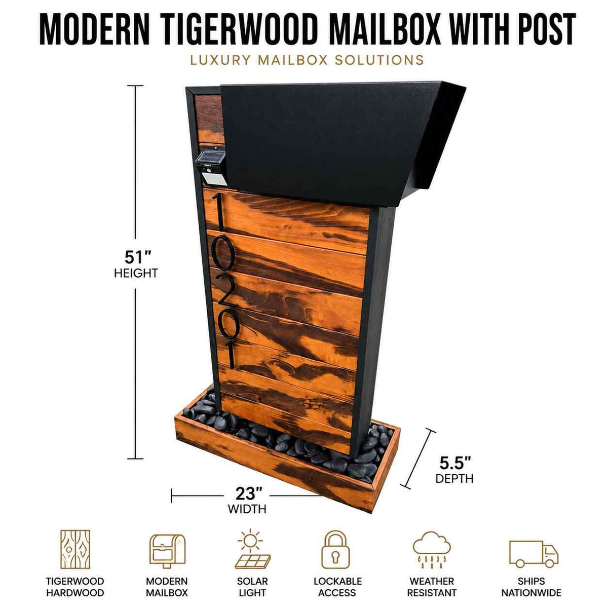 Modern Tigerwood Mailbox with Post