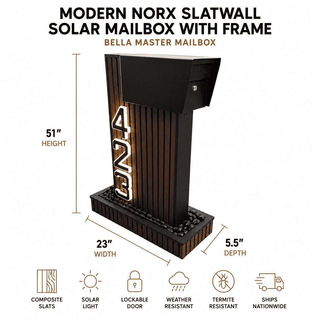 Modern NORX Composite Mailbox with Solar Light