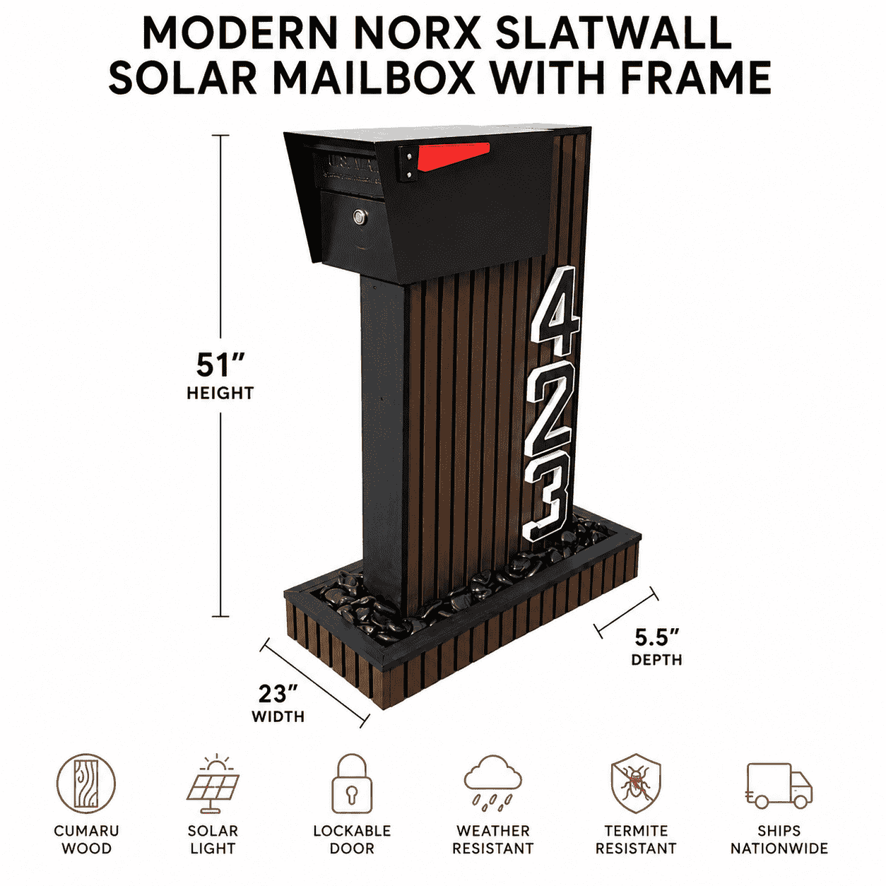 Modern NORX Composite Mailbox with Solar Light