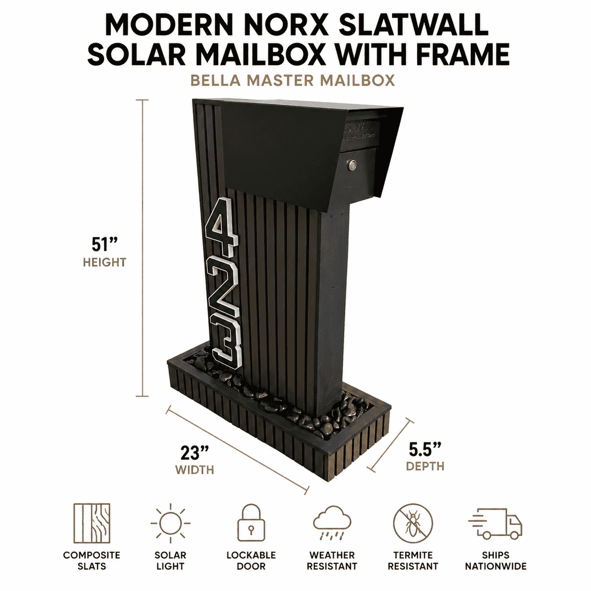 Modern NORX Composite Mailbox with Solar Light