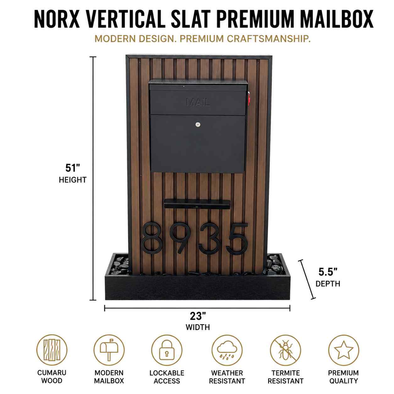 NORX Vertical Slat Premium Mailbox | Bella Master Mailbox medidas
