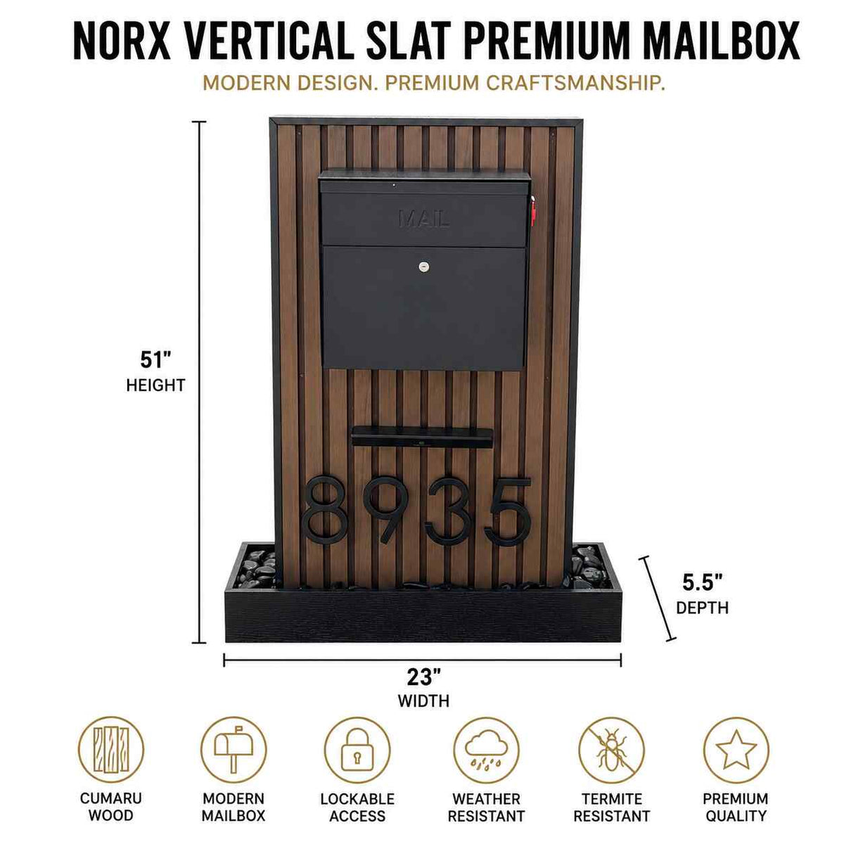 NORX Vertical Slat Premium Mailbox | Bella Master Mailbox medidas