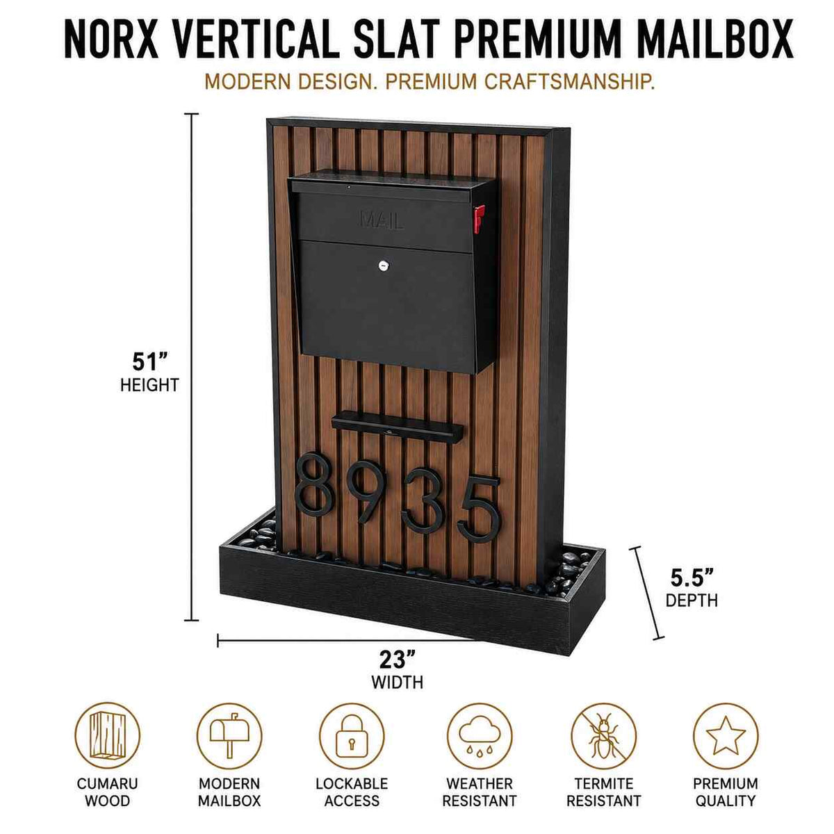 NORX Vertical Slat Premium Mailbox | Bella Master Mailbox Medidas