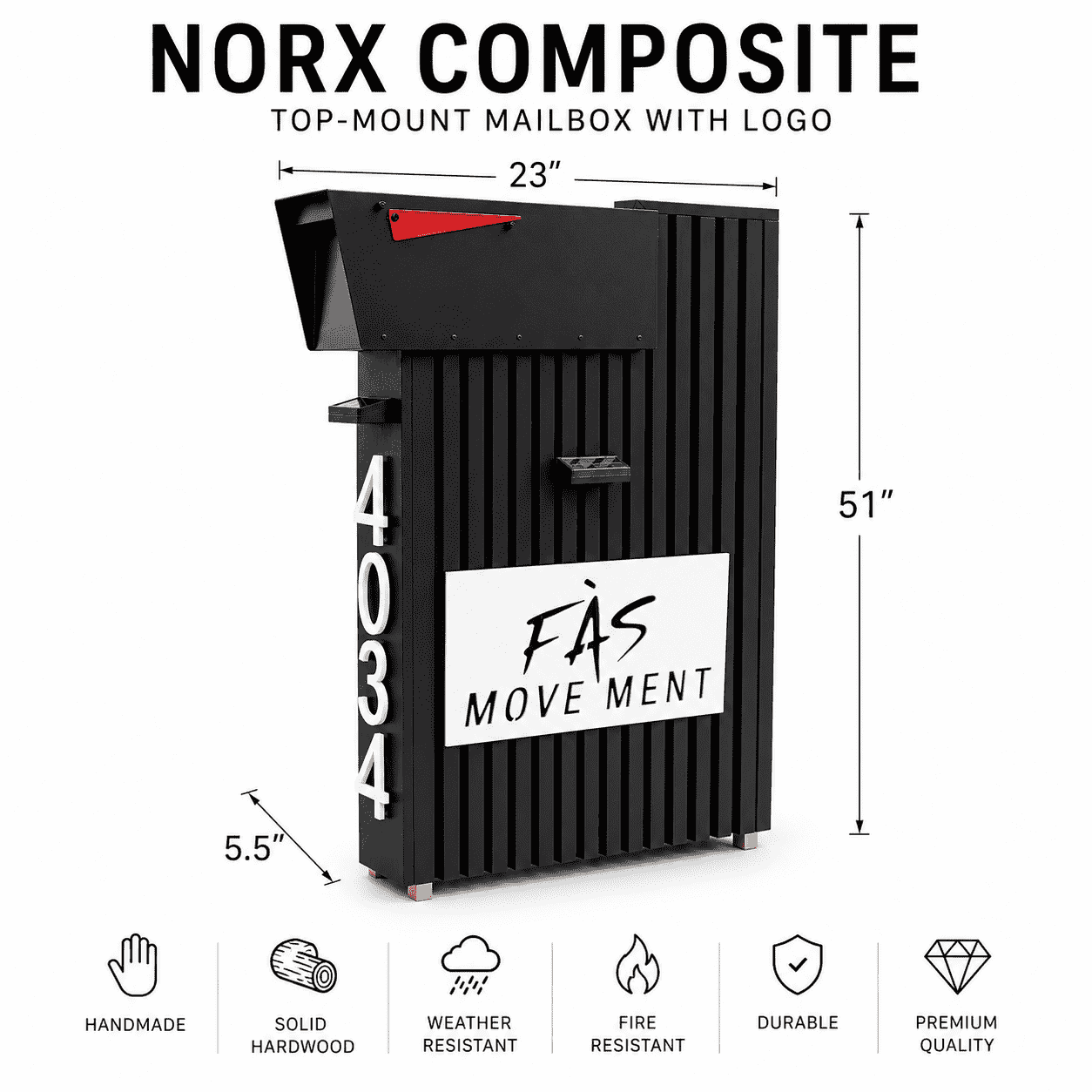 Norx Composite with Logo Top-Mount Mailbox