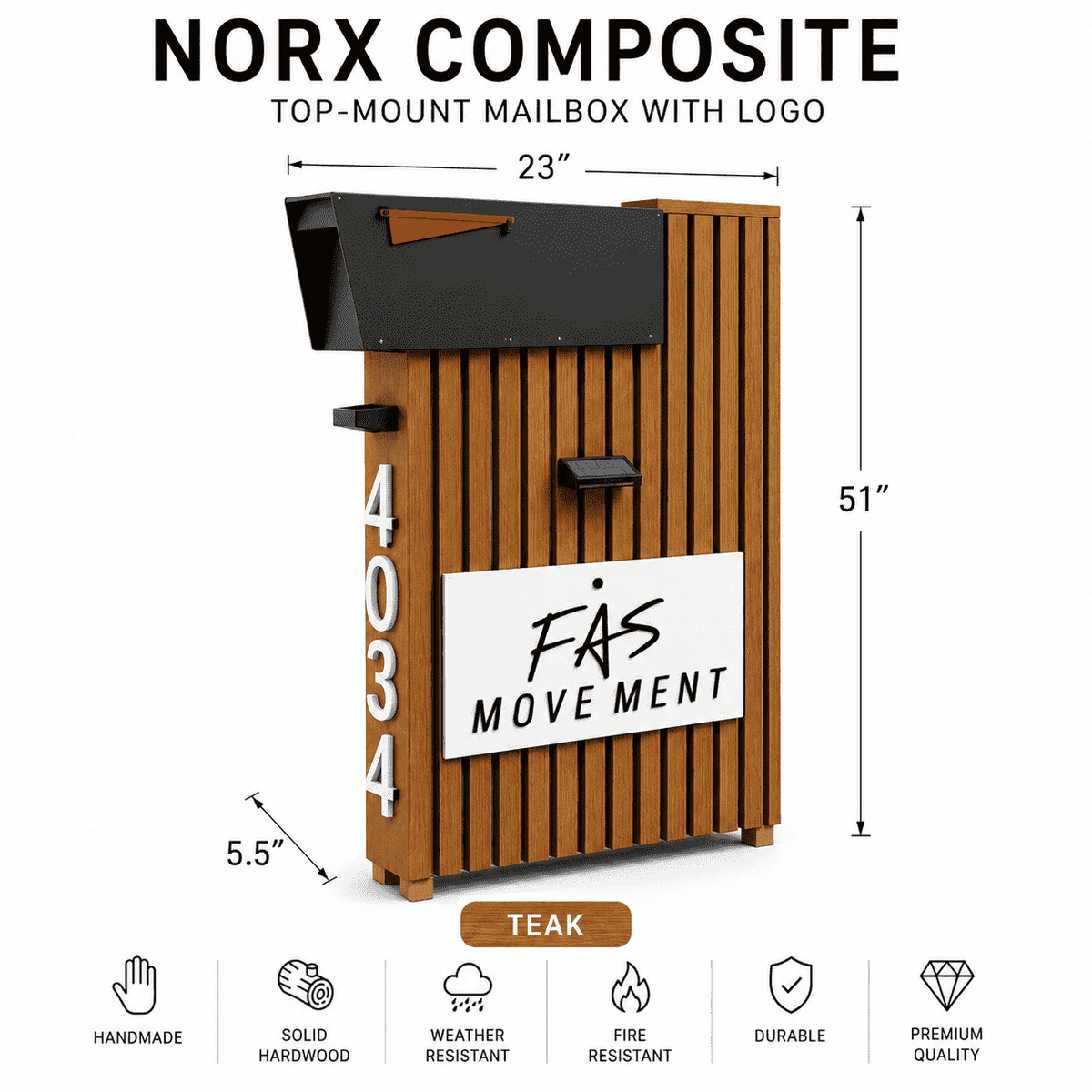 Norx Composite with Logo Top-Mount Mailbox