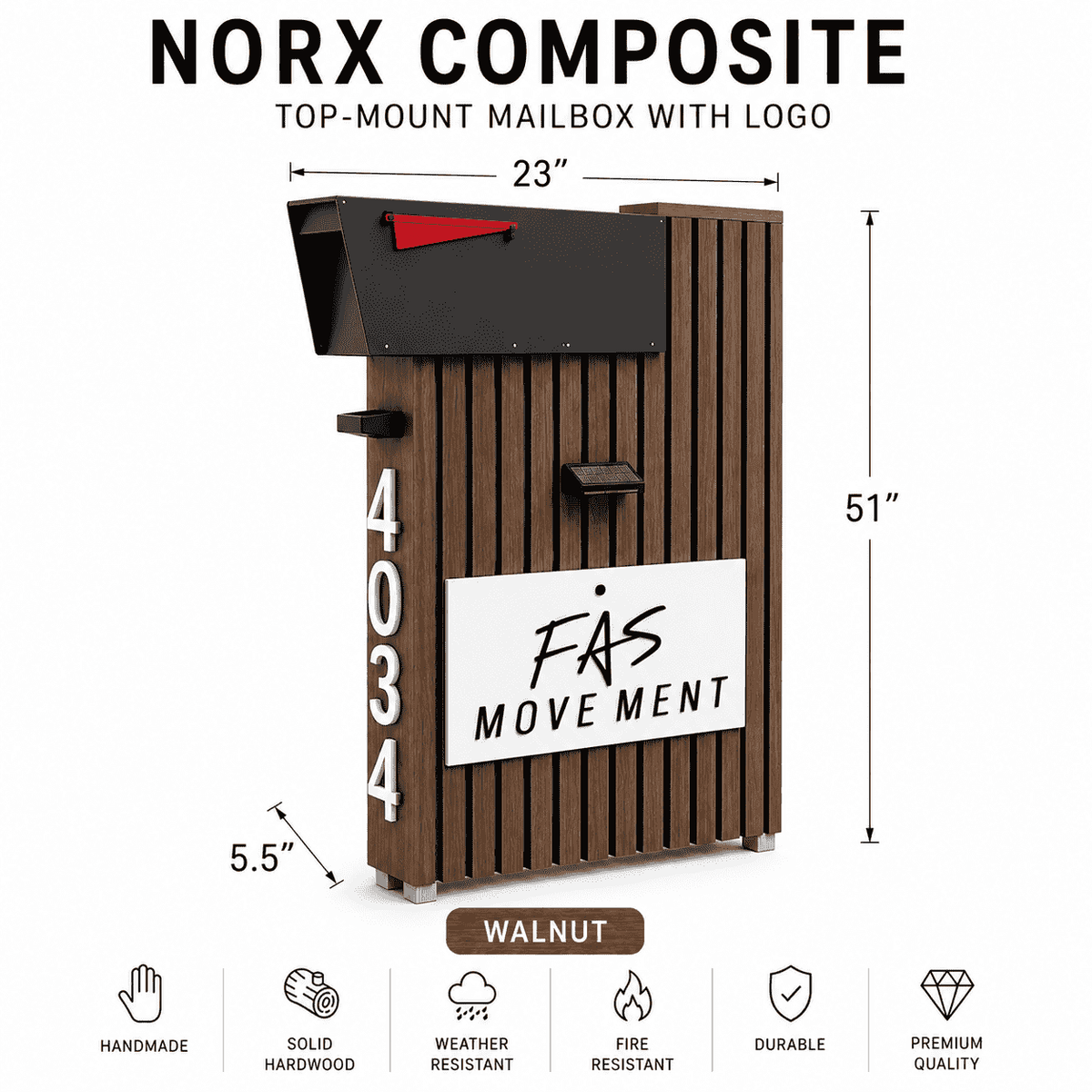 Norx Composite with Logo Top-Mount Mailbox