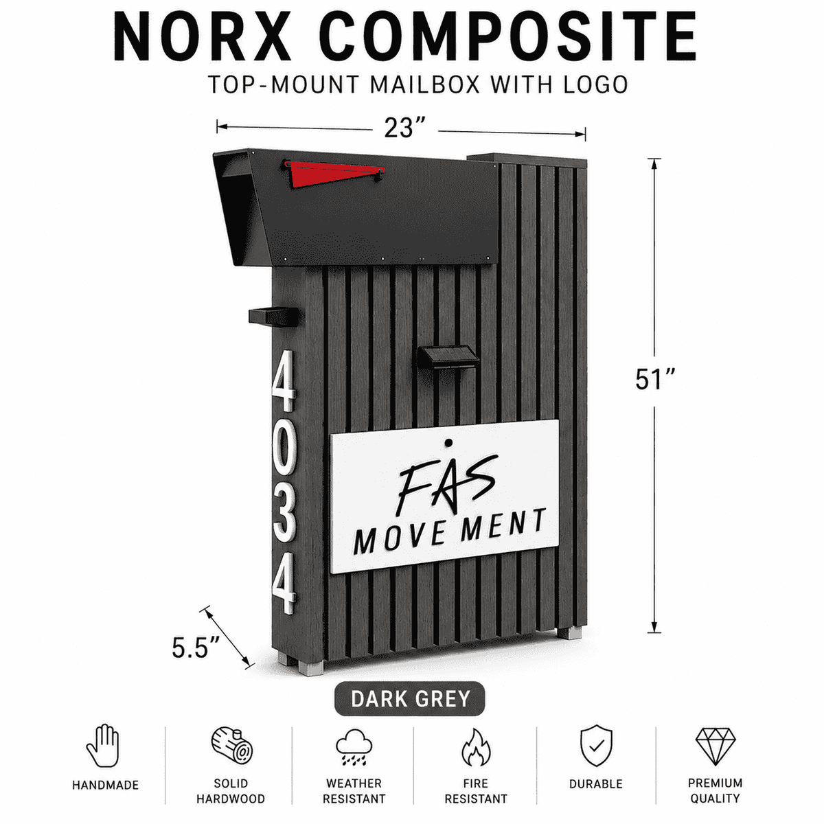 Norx Composite with Logo Top-Mount Mailbox