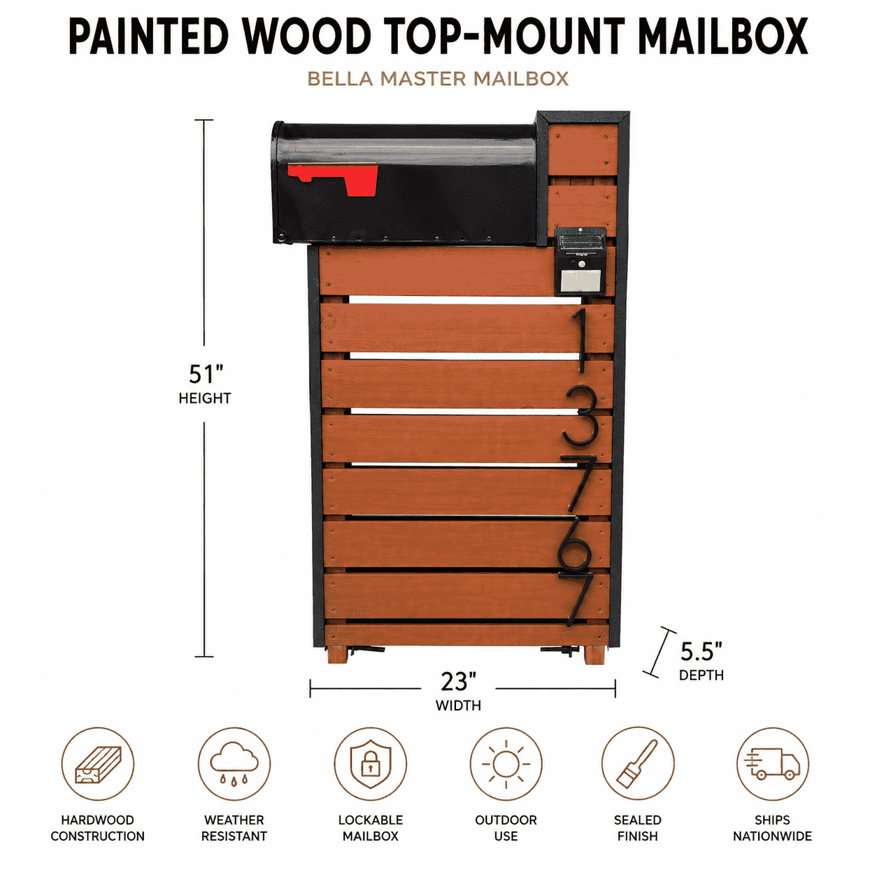 Painted Wood Top-Mount Mailbox