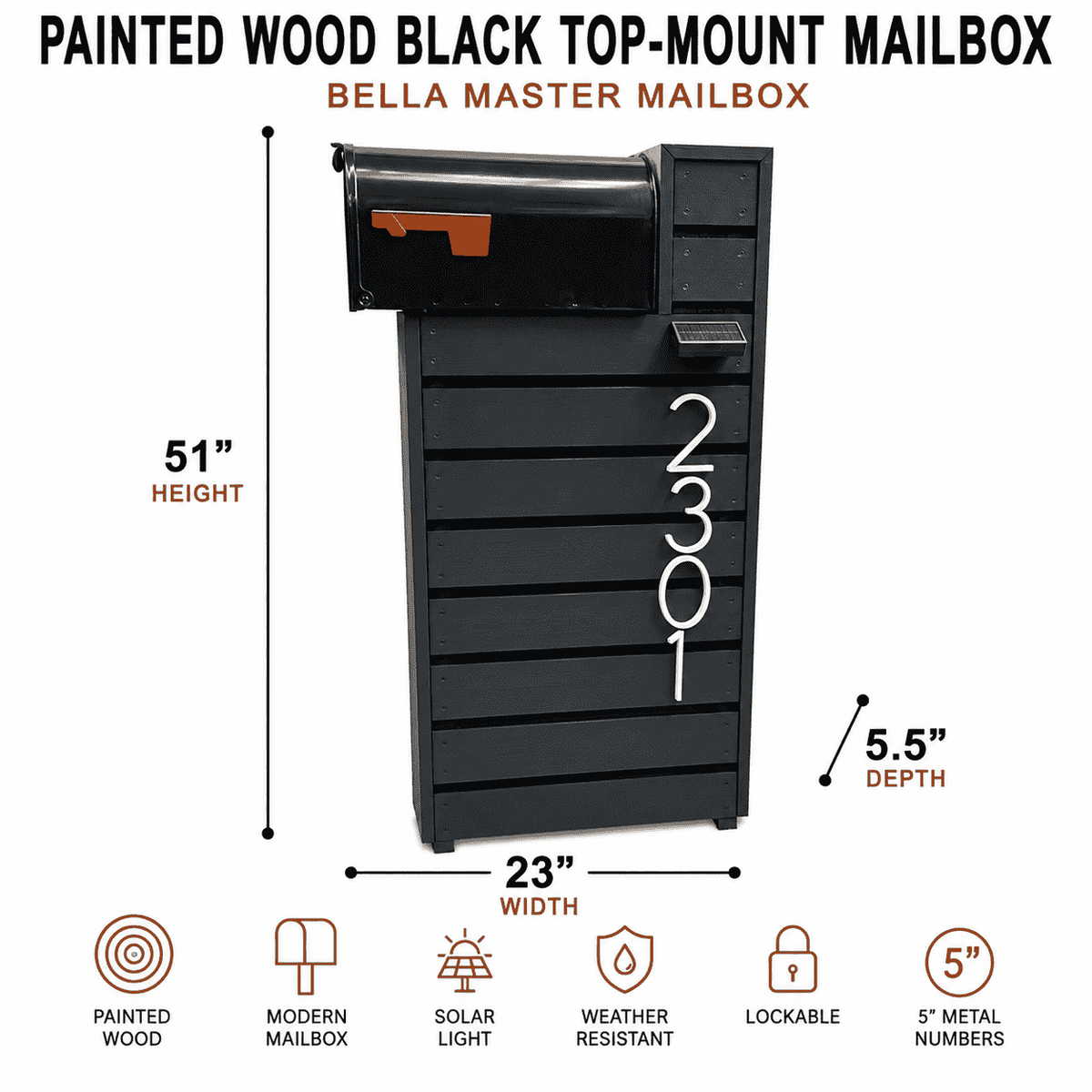 Painted Wood Top-Mount Mailbox