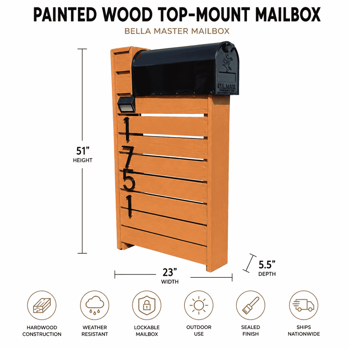 Painted Wood Top-Mount Mailbox
