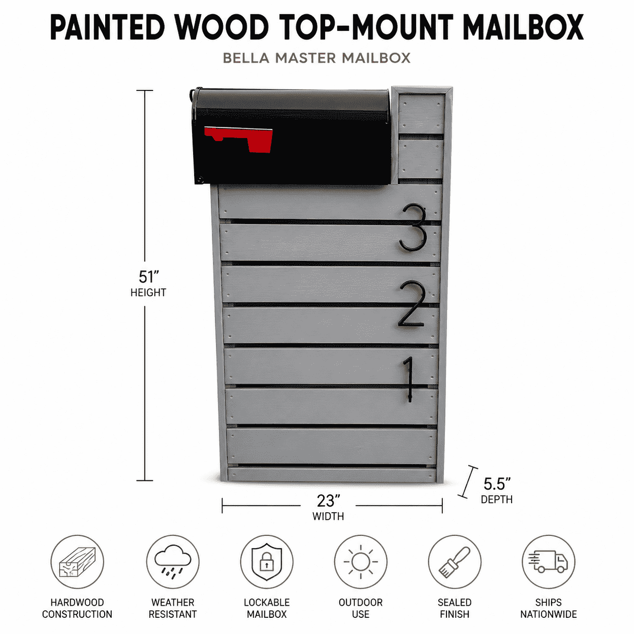 Painted Wood Top-Mount Mailbox
