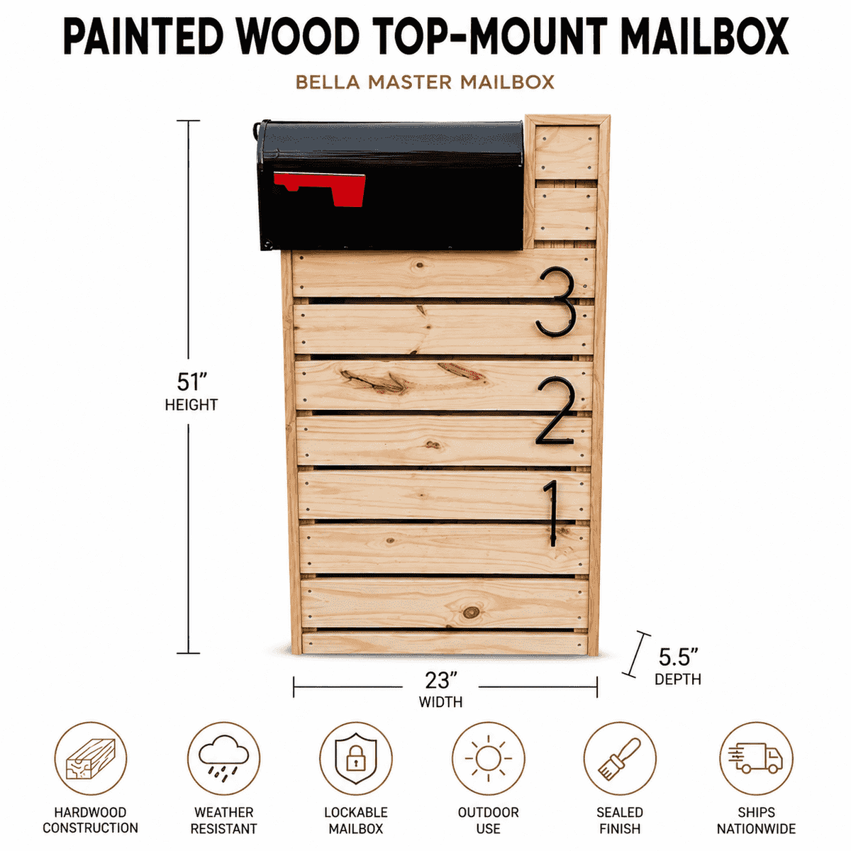 Painted Wood Top-Mount Mailbox