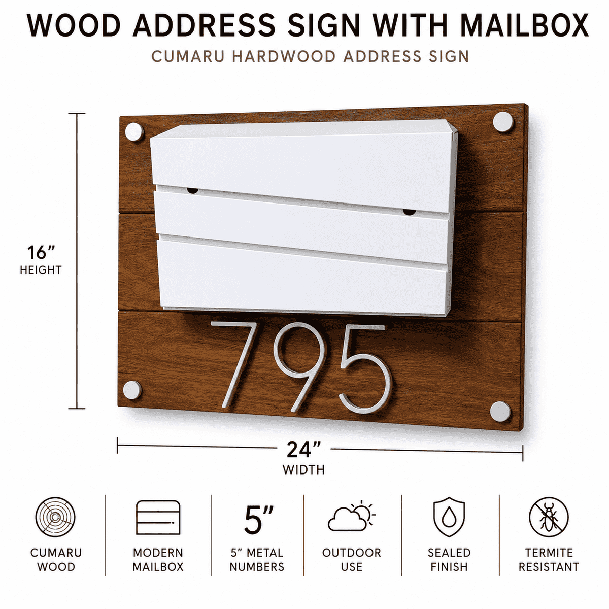 Wood Address Sign - Cumaru Wood