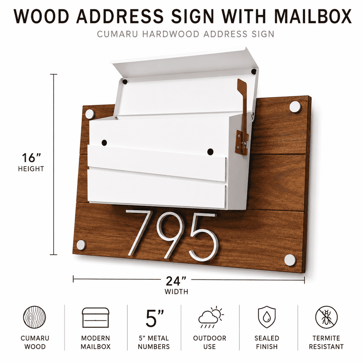 Wood Address Sign - Cumaru Wood