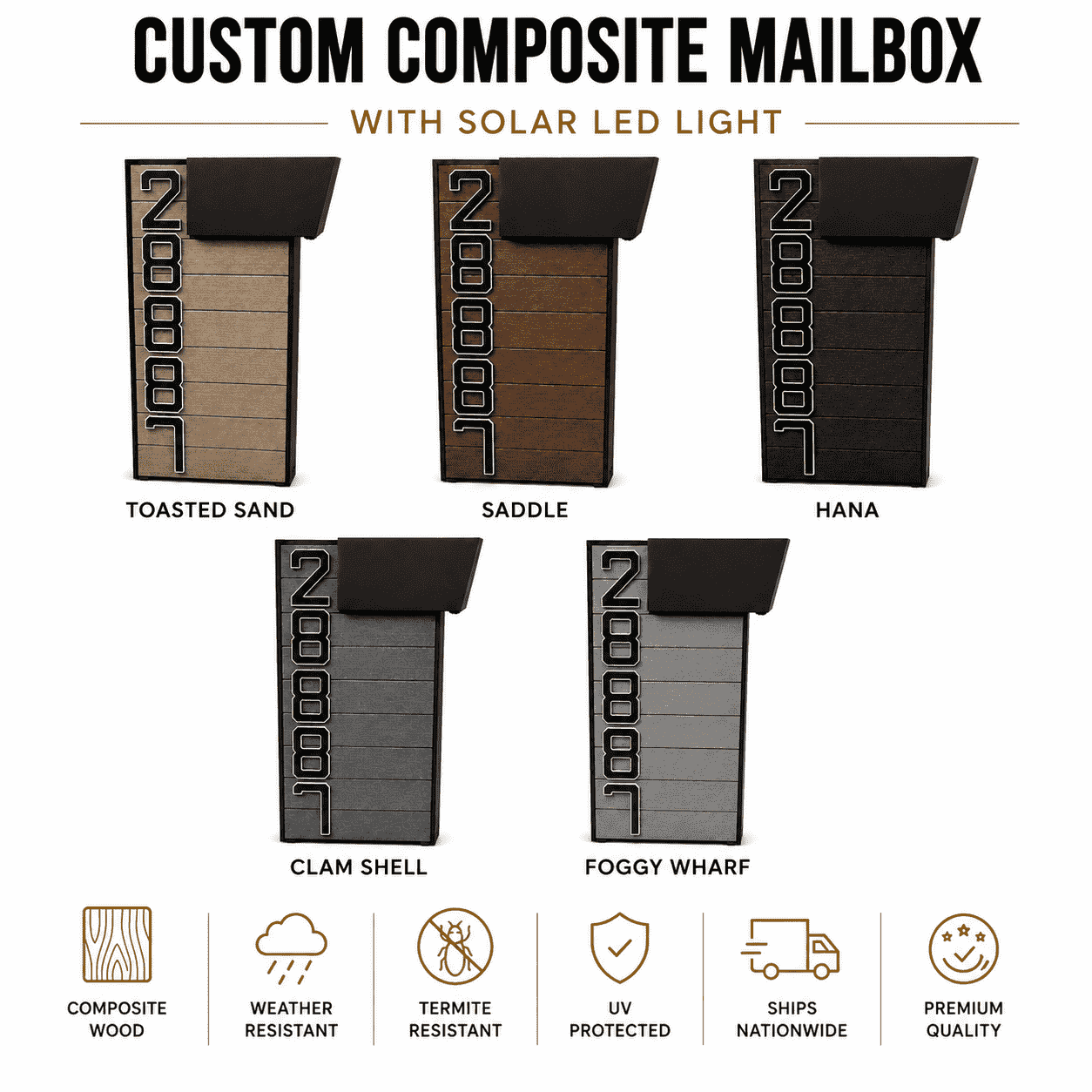 Custom Composite Mailbox with Solar LED Light