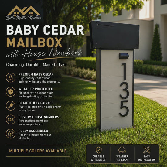Mailbox With House Numbers Baby Cedar - BELLA MASTER MAILBOX